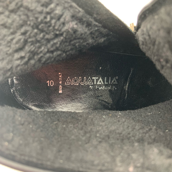 Aquatalia Christa Wedge Booties Womens 10 Black Suede Leather Faux Fur Cozy Glam - Picture 10 of 11